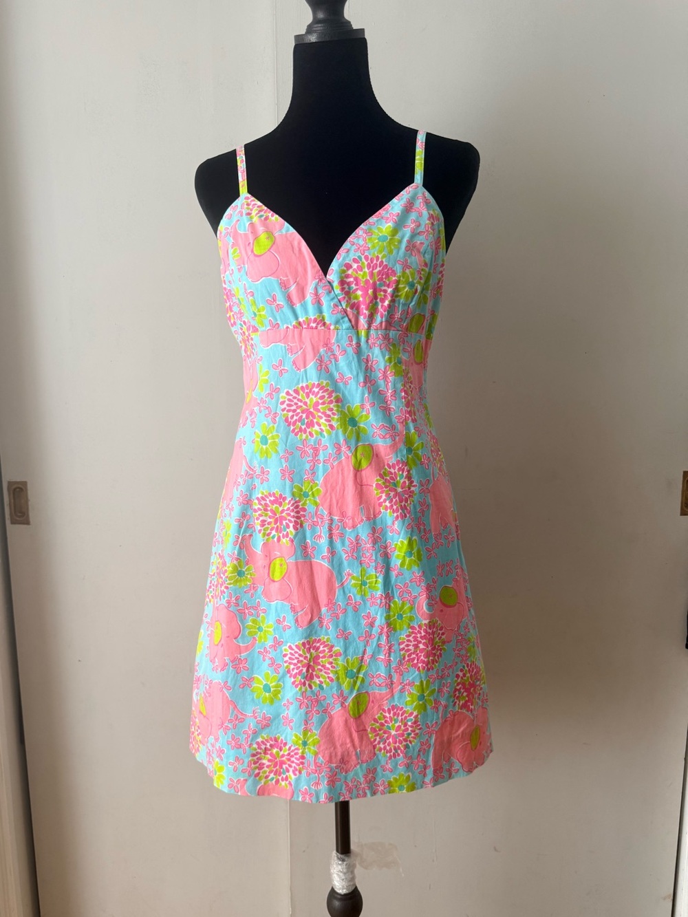 Floral Elephant Spaghetti-Strap Sundress in Pink & Blue - Picture 1 of 6